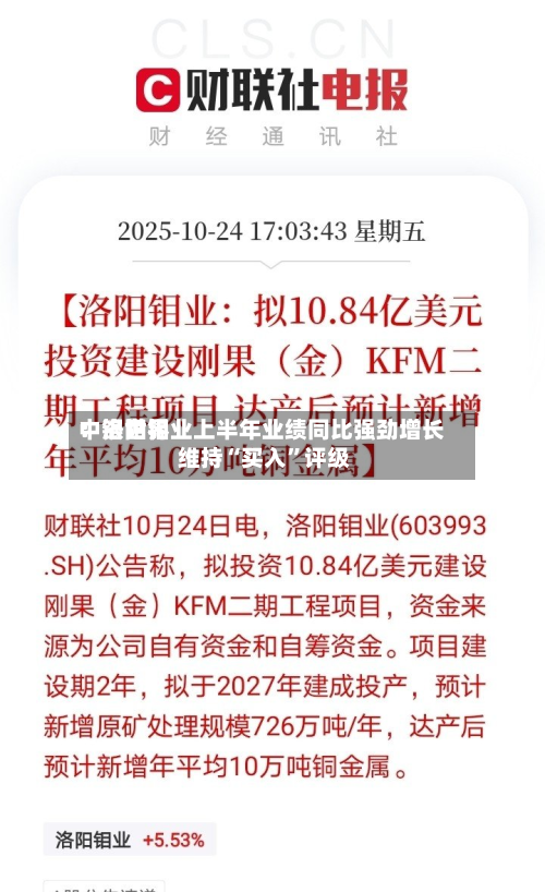 中银世界
:洛阳钼业上半年业绩同比强劲增长 维持“买入”评级