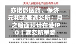 亦诺微医药、保济元和递表港交所；月之暗面预计在港IPO丨港交所早参-第2张图片