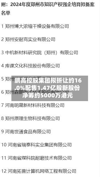 鹏高控股集团拟折让约16.0%配售1.47亿股新股份 净筹约5000万港元-第2张图片