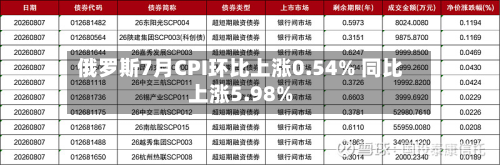 俄罗斯7月CPI环比上涨0.54% 同比上涨5.98%-第2张图片
