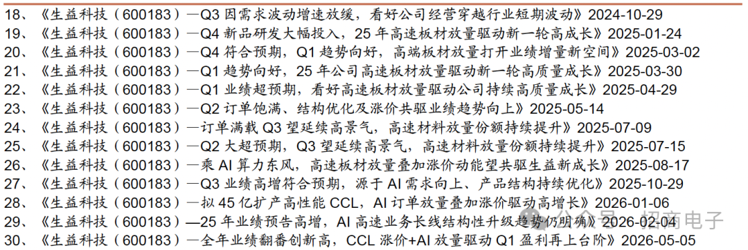 【招商电子】生益科技：26Q2业绩落于区间上限，看好H2 AI CCL加速放量及涨价弹性